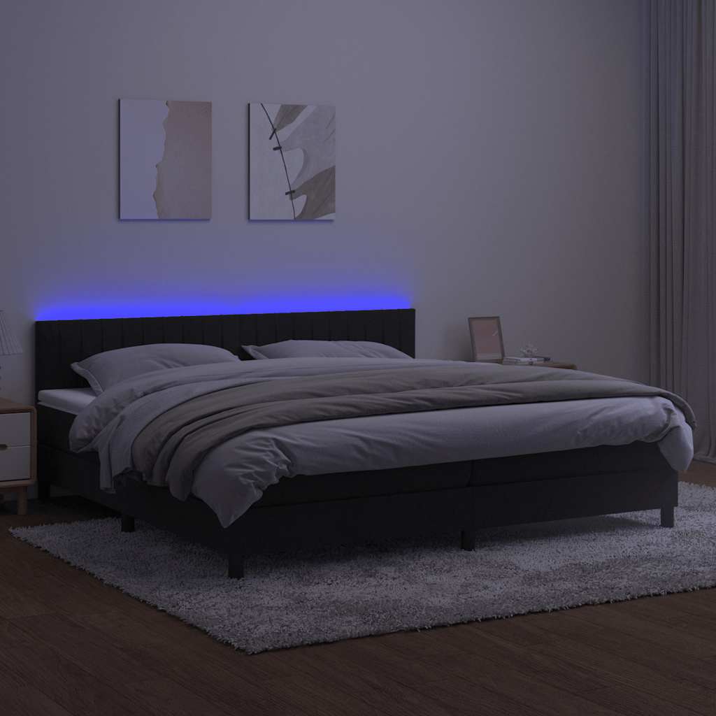kontinentalseng med madras og LED-lys 200x200 cm fløjl sort