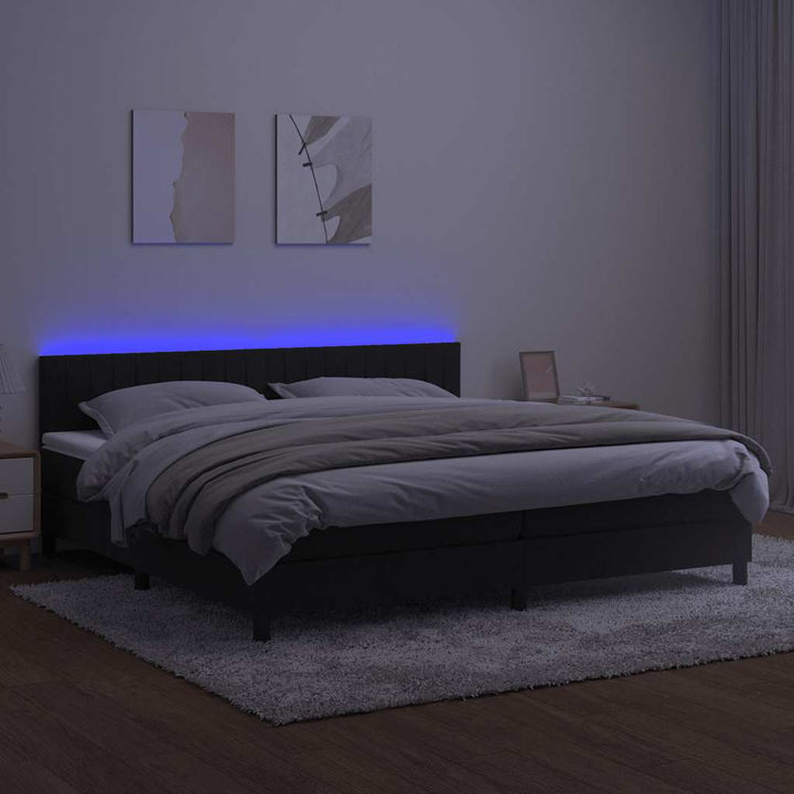 kontinentalseng med madras og LED-lys 200x200 cm fløjl sort