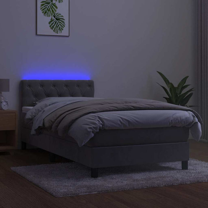 kontinentalseng med madras og LED-lys 80x200 cm velour lysegrå