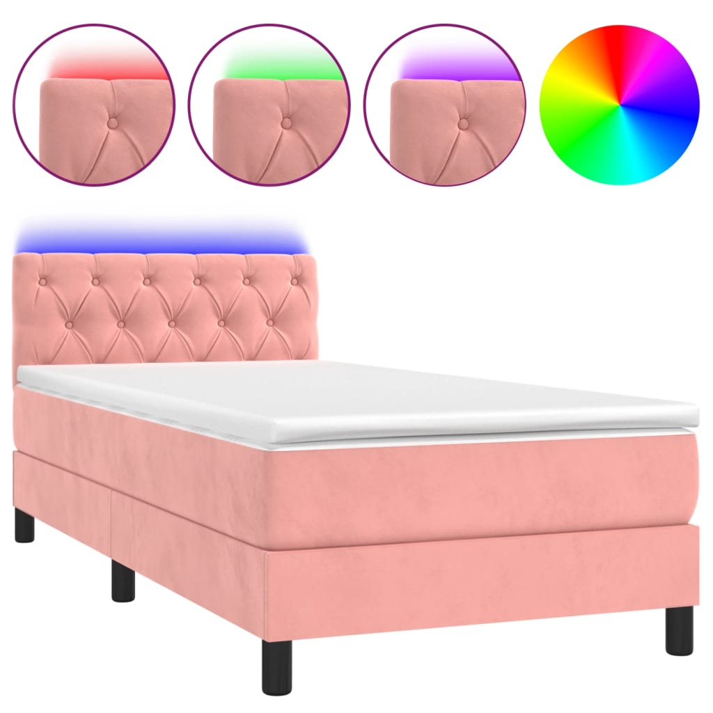 kontinentalseng med madras og LED-lys 80x200 cm velour pink