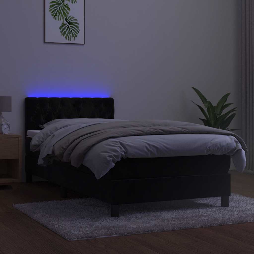 kontinentalseng med madras og LED-lys 90x190 cm fløjl sort