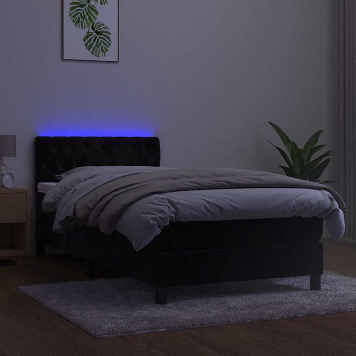 kontinentalseng med madras og LED-lys 90x190 cm fløjl sort
