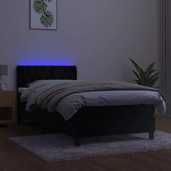 kontinentalseng med madras og LED-lys 90x200 cm fløjl sort