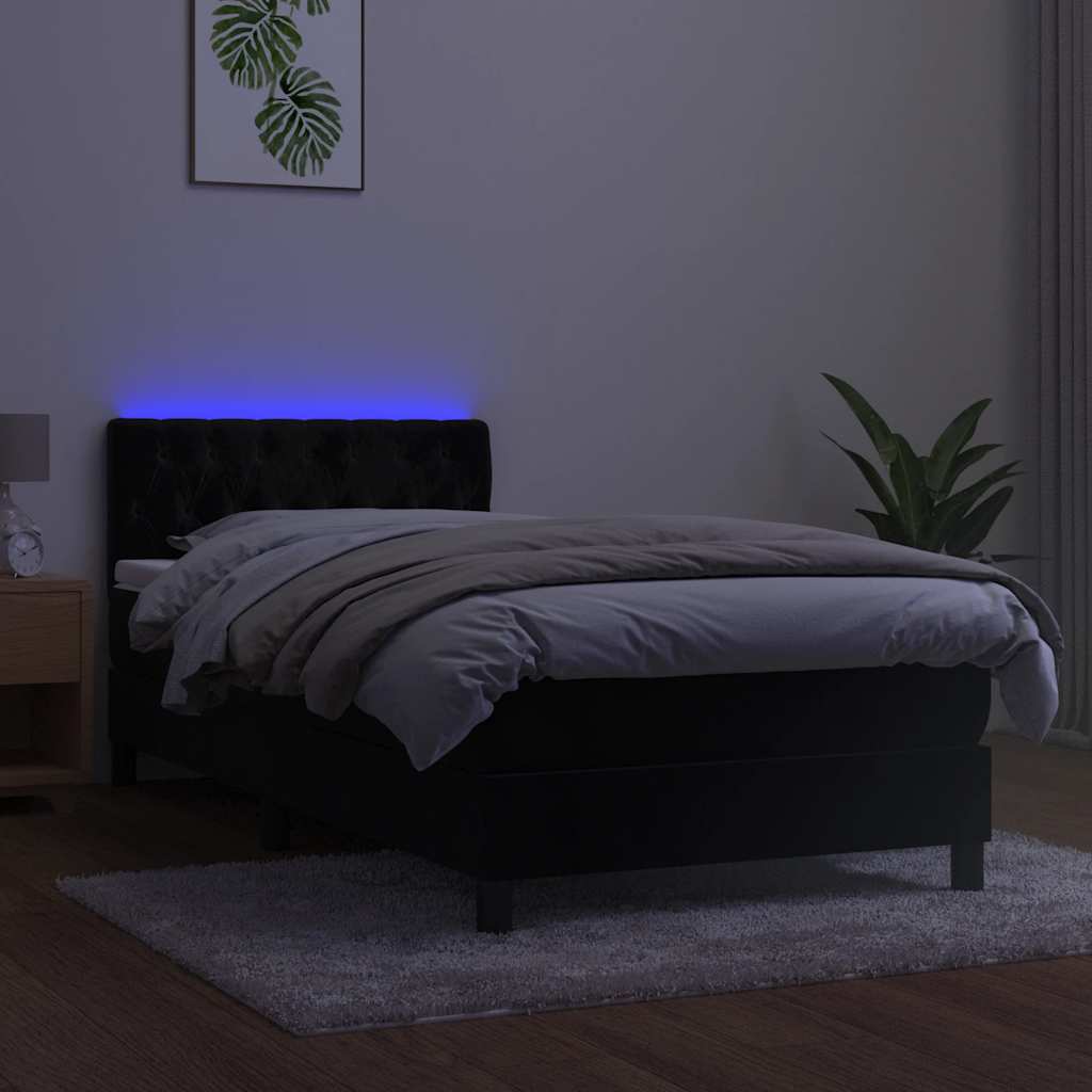 kontinentalseng med madras og LED-lys 100x200 cm fløjl sort