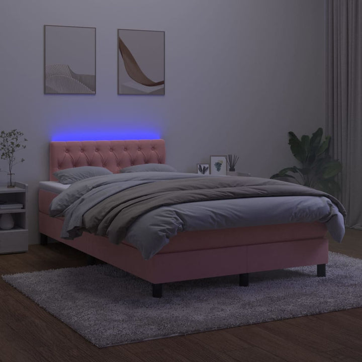 kontinentalseng med madras og LED-lys 120x200 cm fløjl lyserød