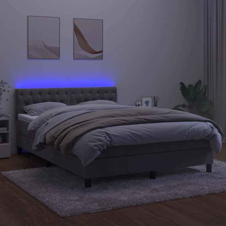 kontinentalseng med madras og LED-lys 140x190 cm velour lysegrå