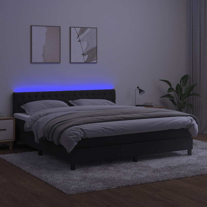 kontinentalseng med madras og LED-lys 160x200 cm fløjl sort