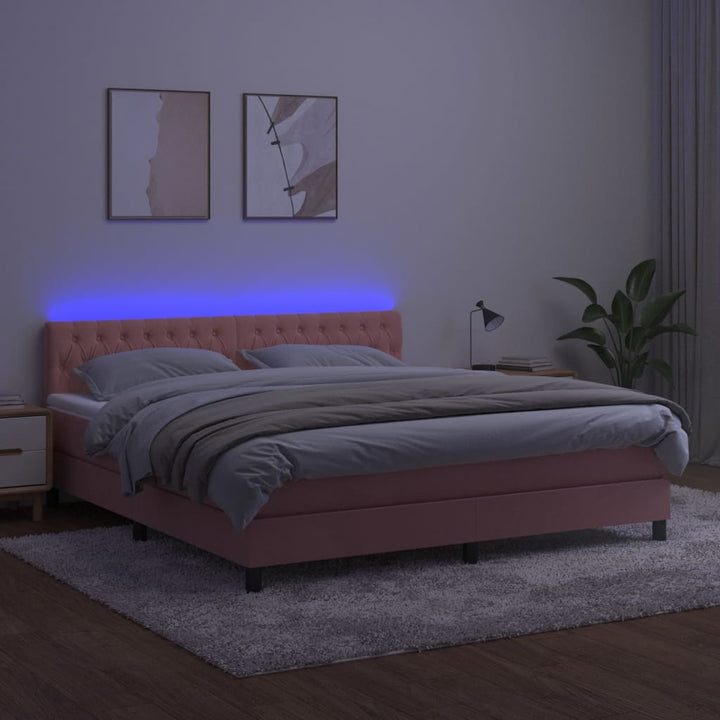kontinentalseng med madras og LED-lys 160x200 cm fløjl lyserød