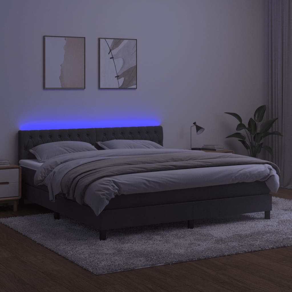kontinentalseng med madras og LED-lys 180x200 cm fløjl mørkegrå