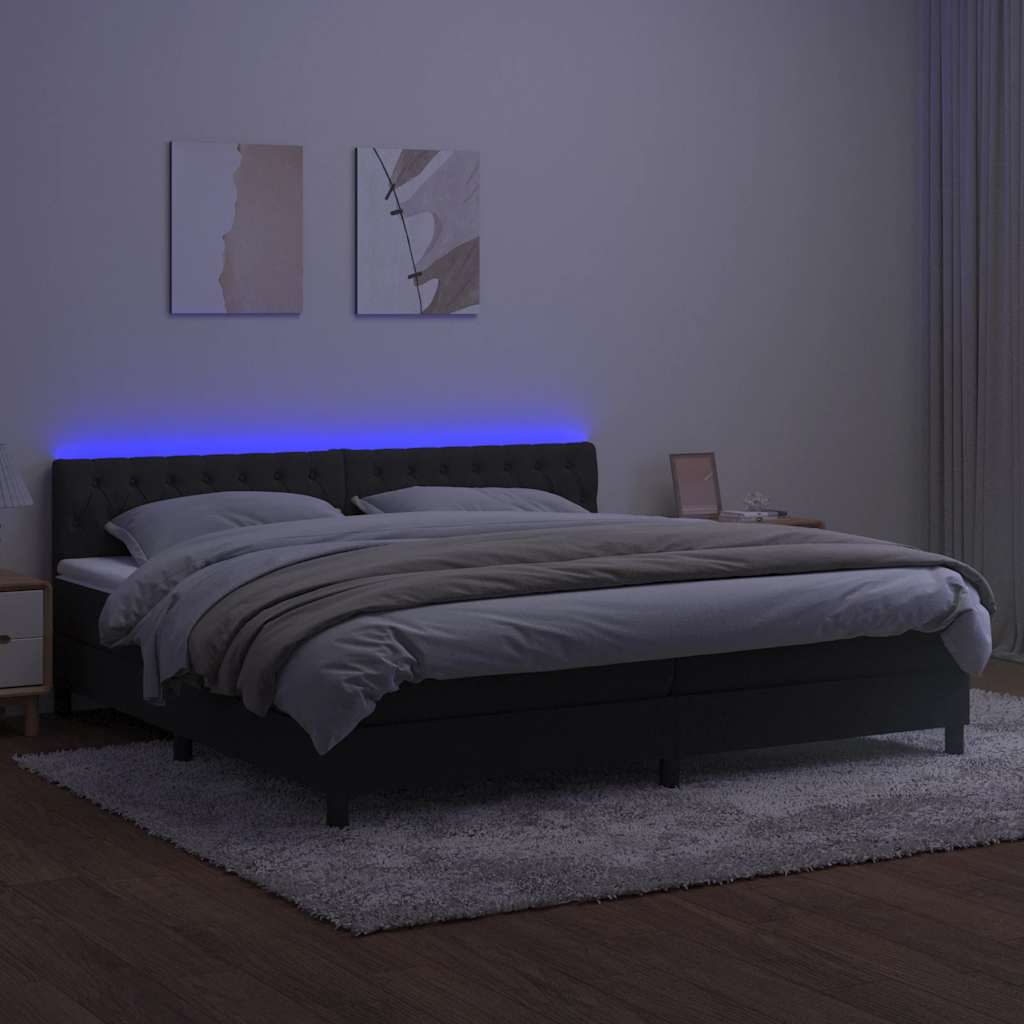 kontinentalseng med madras og LED-lys 200x200 cm fløjl sort