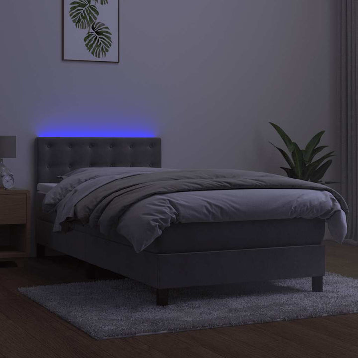 kontinentalseng med madras og LED-lys 80x200 cm velour lysegrå
