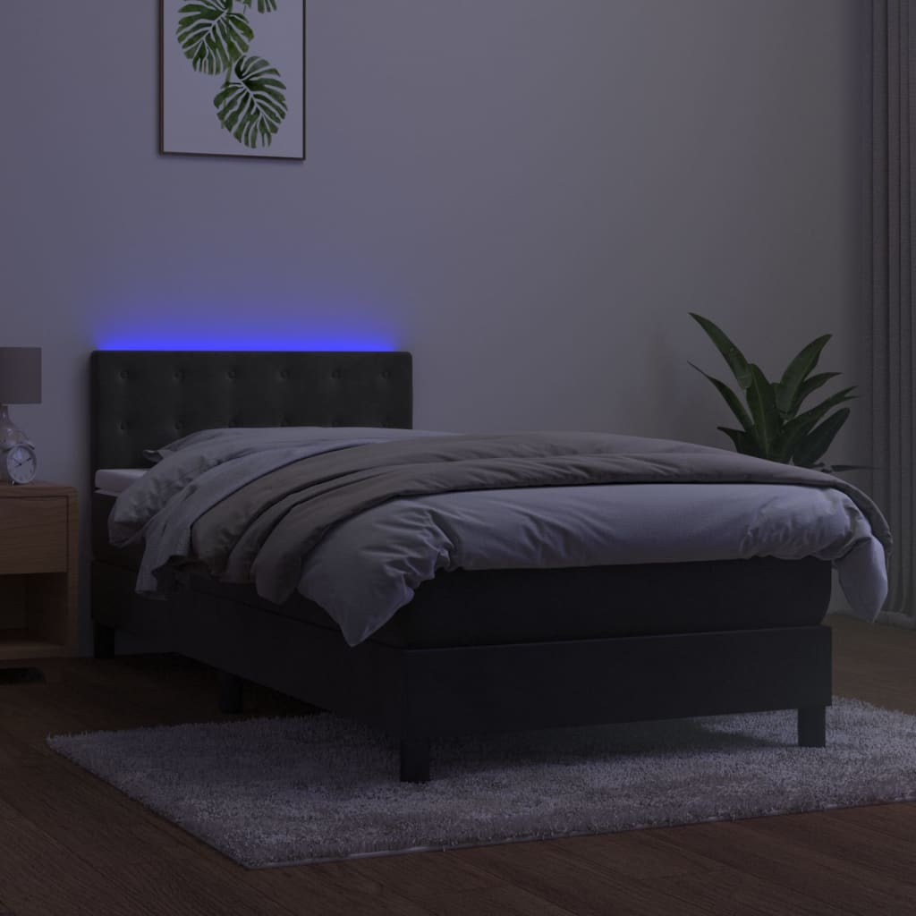 kontinentalseng med madras og LED-lys 80x200 cm velour mørkegrå