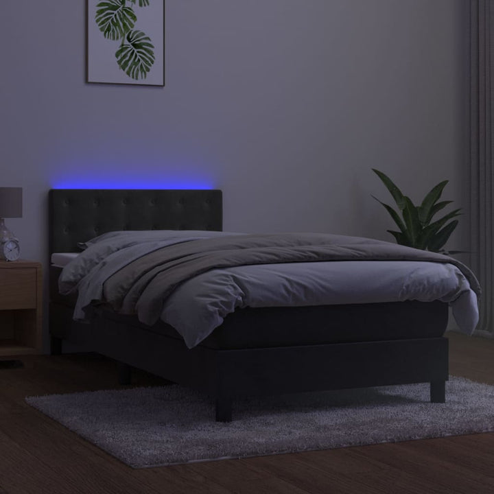 kontinentalseng med madras og LED-lys 80x200 cm velour mørkegrå