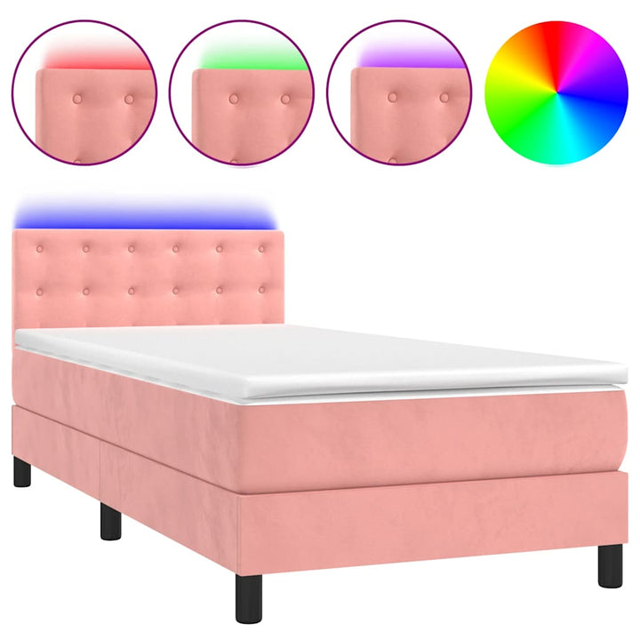 kontinentalseng med madras og LED-lys 80x200 cm velour pink