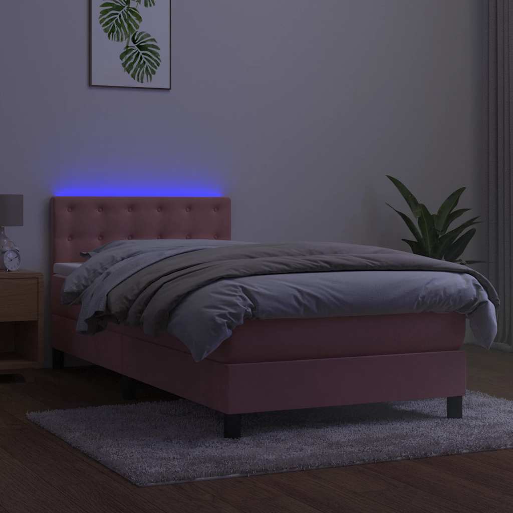 kontinentalseng med madras og LED-lys 80x200 cm velour pink