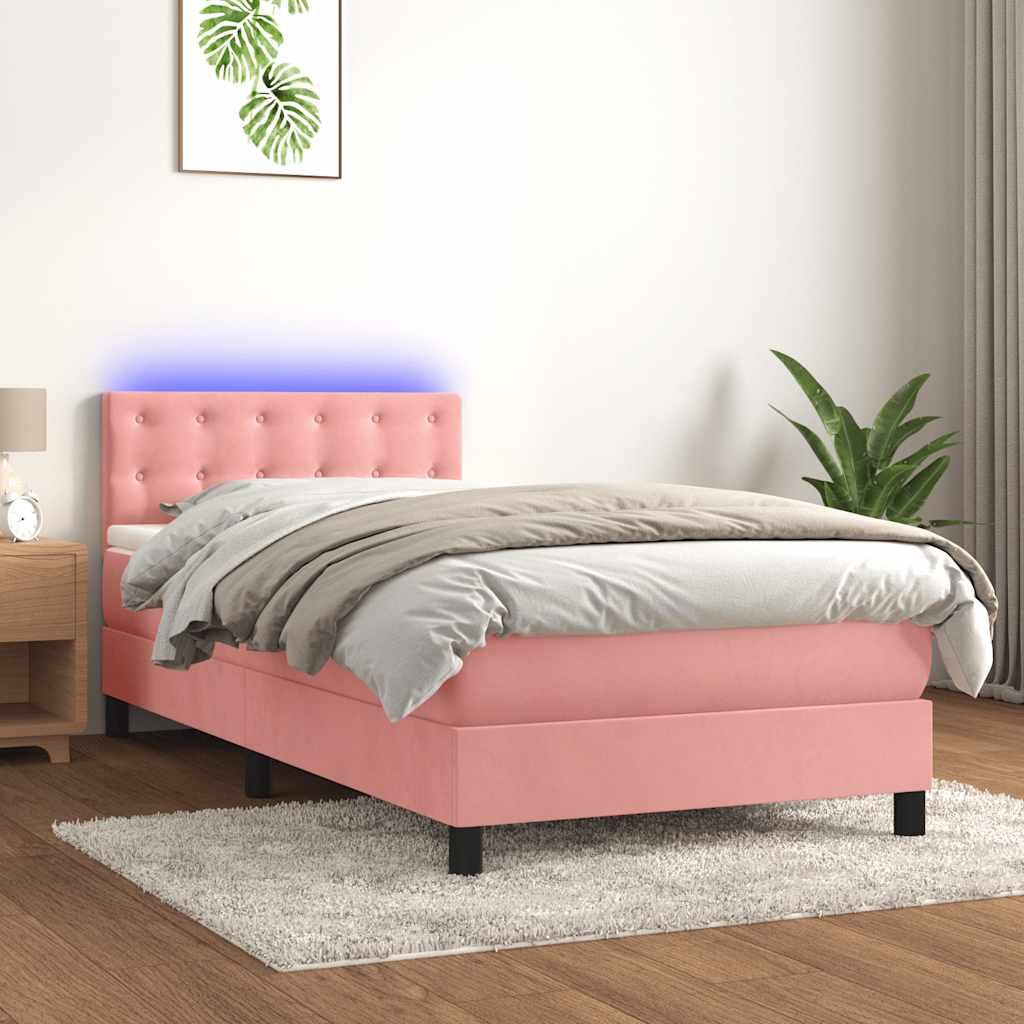 kontinentalseng med madras og LED-lys 80x200 cm velour pink