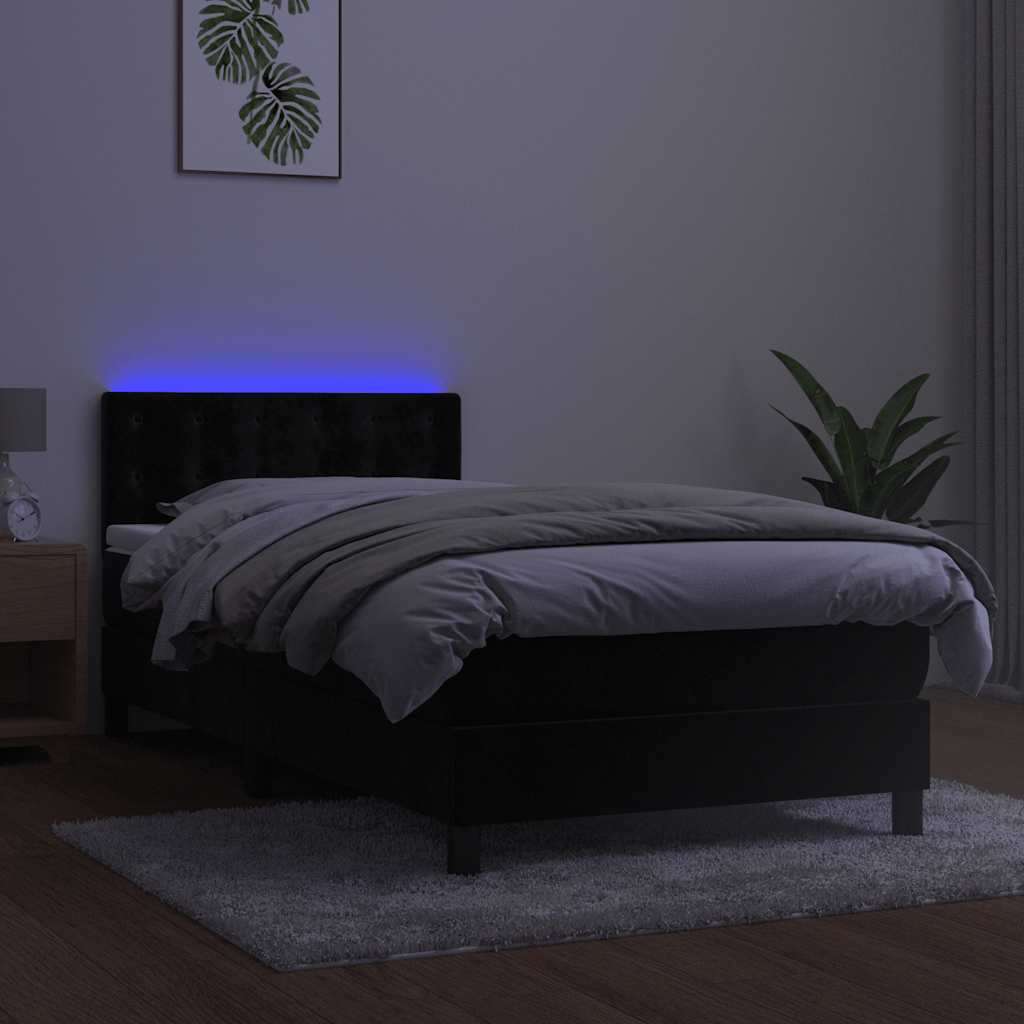 kontinentalseng med madras og LED-lys 90x190 cm fløjl sort