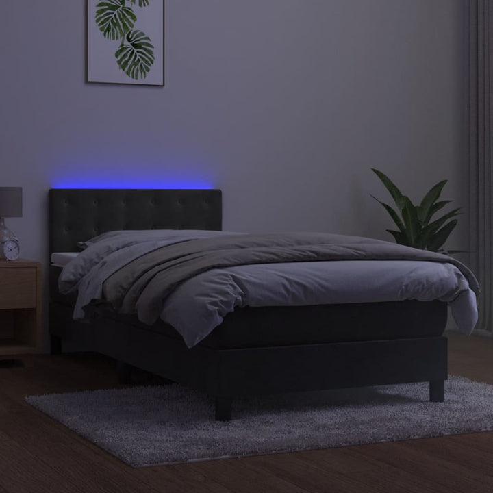 kontinentalseng med madras og LED-lys 90x200 cm fløjl mørkegrå
