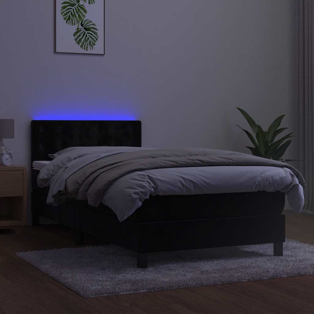 kontinentalseng med madras og LED-lys 90x200 cm fløjl sort
