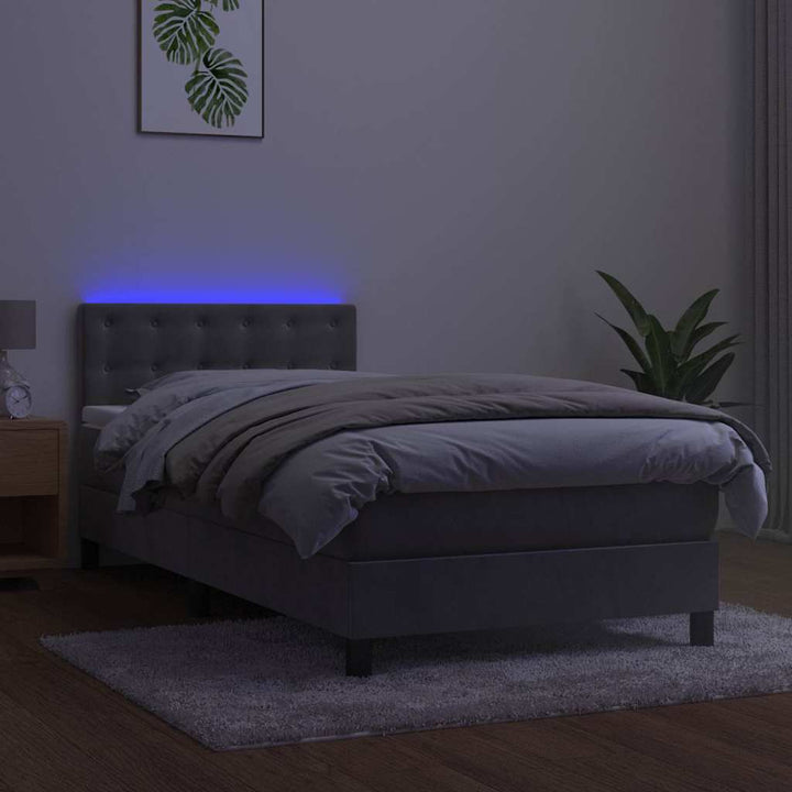 kontinentalseng med madras og LED-lys 100x200 cm fløjl lysegrå