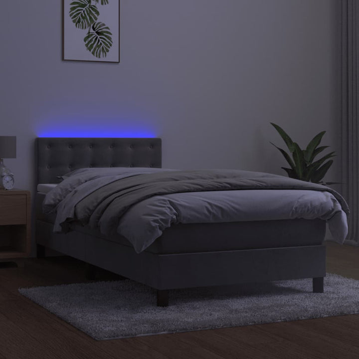 kontinentalseng med madras og LED-lys 100x200 cm fløjl lysegrå