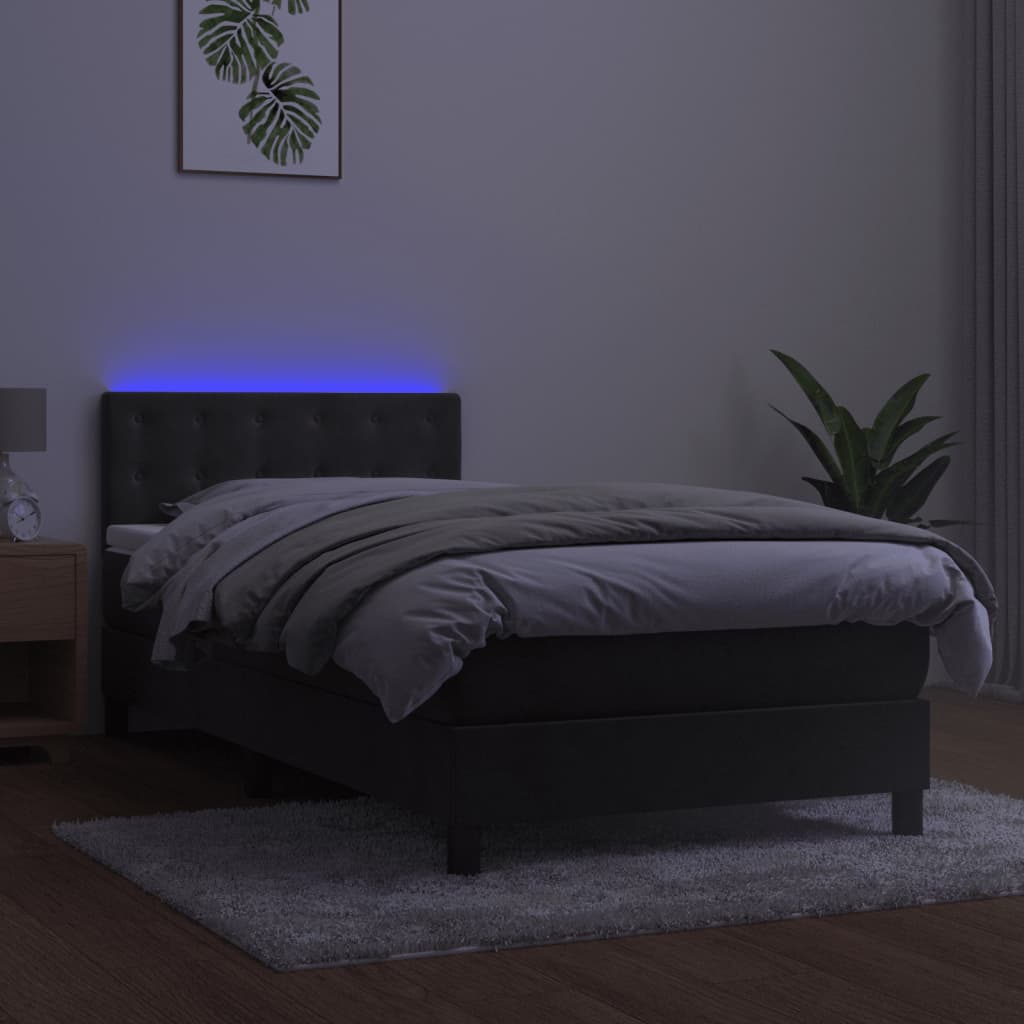 kontinentalseng med madras og LED-lys 100x200 cm fløjl mørkegrå
