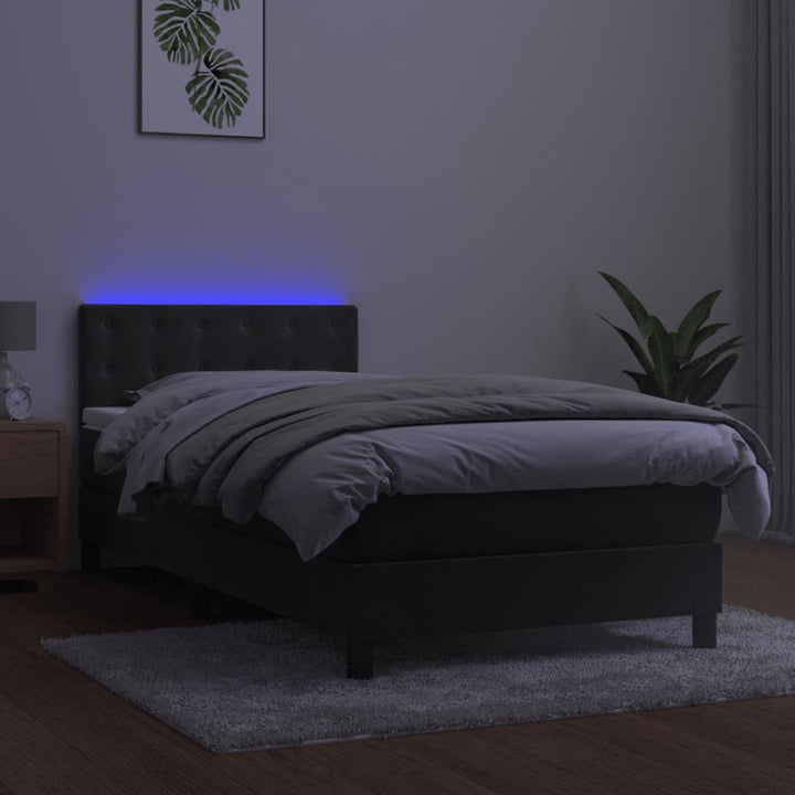 kontinentalseng med madras og LED-lys 100x200 cm fløjl mørkegrå