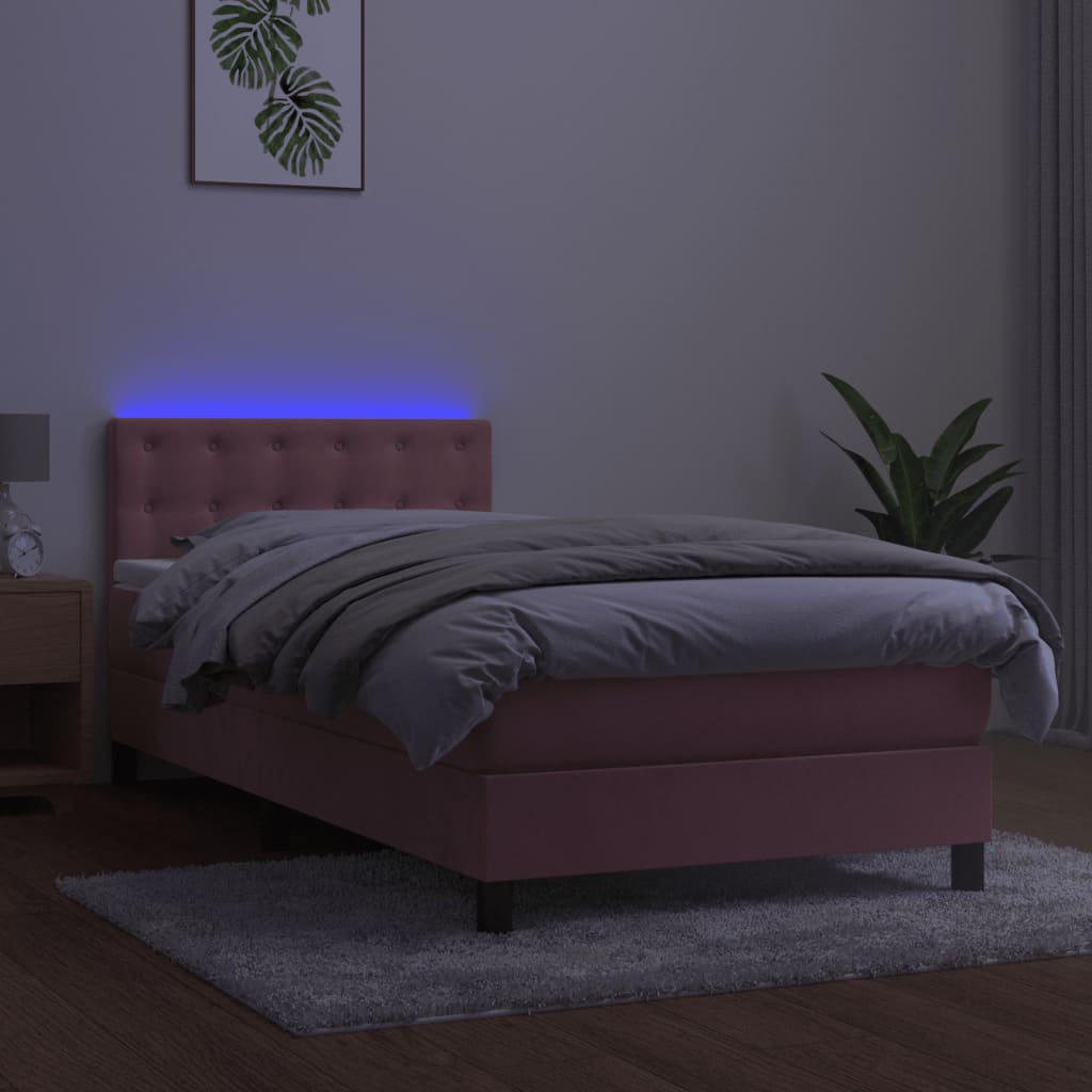 kontinentalseng med madras og LED-lys 100x200 cm fløjl lyserød
