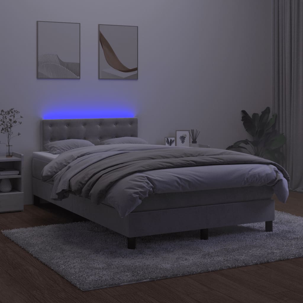 kontinentalseng med madras og LED-lys 120x200 cm fløjl lysegrå