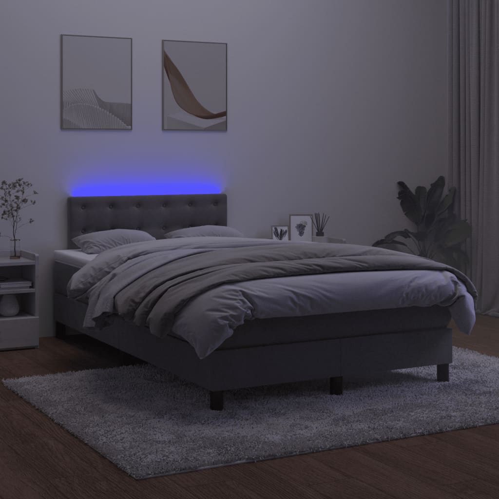 kontinentalseng med madras og LED-lys 120x200 cm fløjl mørkegrå