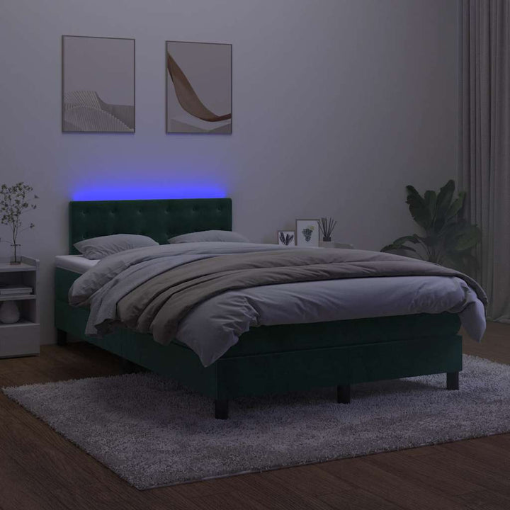 kontinentalseng med madras og LED-lys 120x200 cm fløjl mørkegrøn