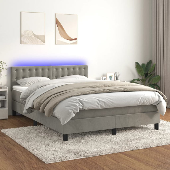 kontinentalseng med madras og LED-lys 140x190 cm velour lysegrå
