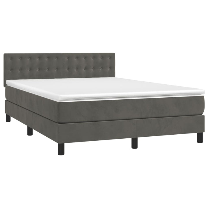 kontinentalseng med madras og LED-lys 140x190 cm fløjl mørkegrå