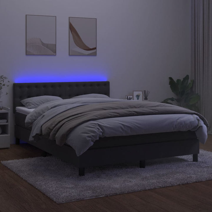 kontinentalseng med madras og LED-lys 140x190 cm fløjl mørkegrå