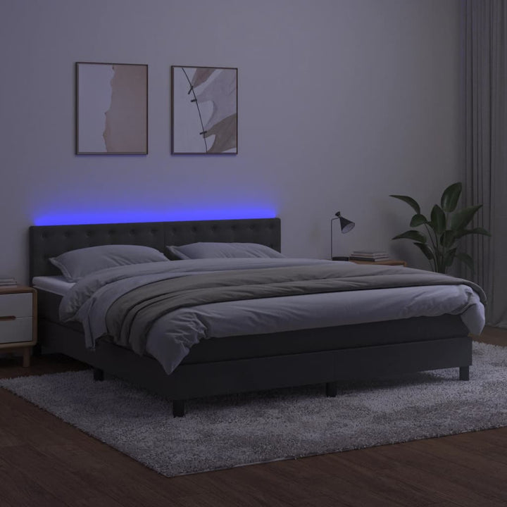 kontinentalseng med madras og LED-lys 160x200 cm fløjl mørkegrå