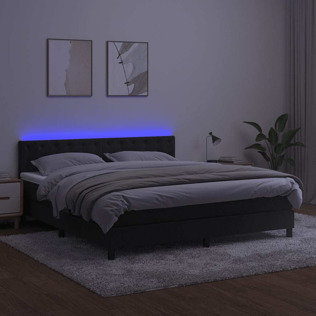 kontinentalseng med madras og LED-lys 160x200 cm fløjl sort