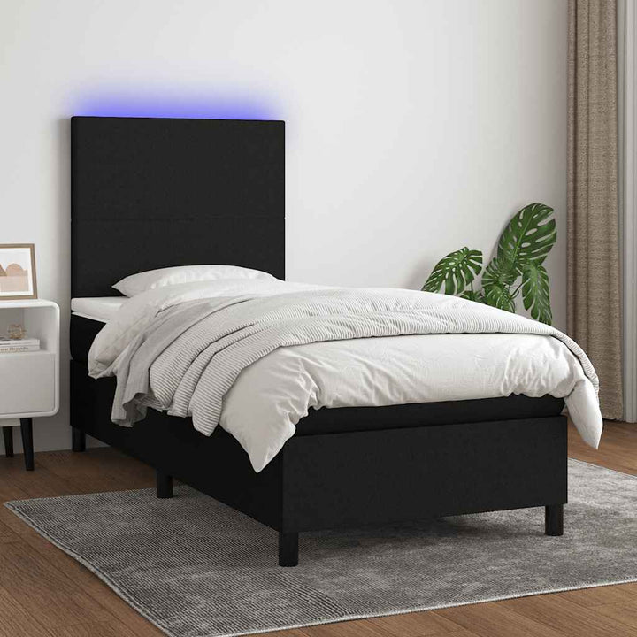 kontinentalseng med LED-lys 80x200 cm stof sort