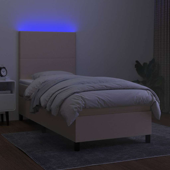 kontinentalseng med LED-lys 80x200 cm stof cremefarvet
