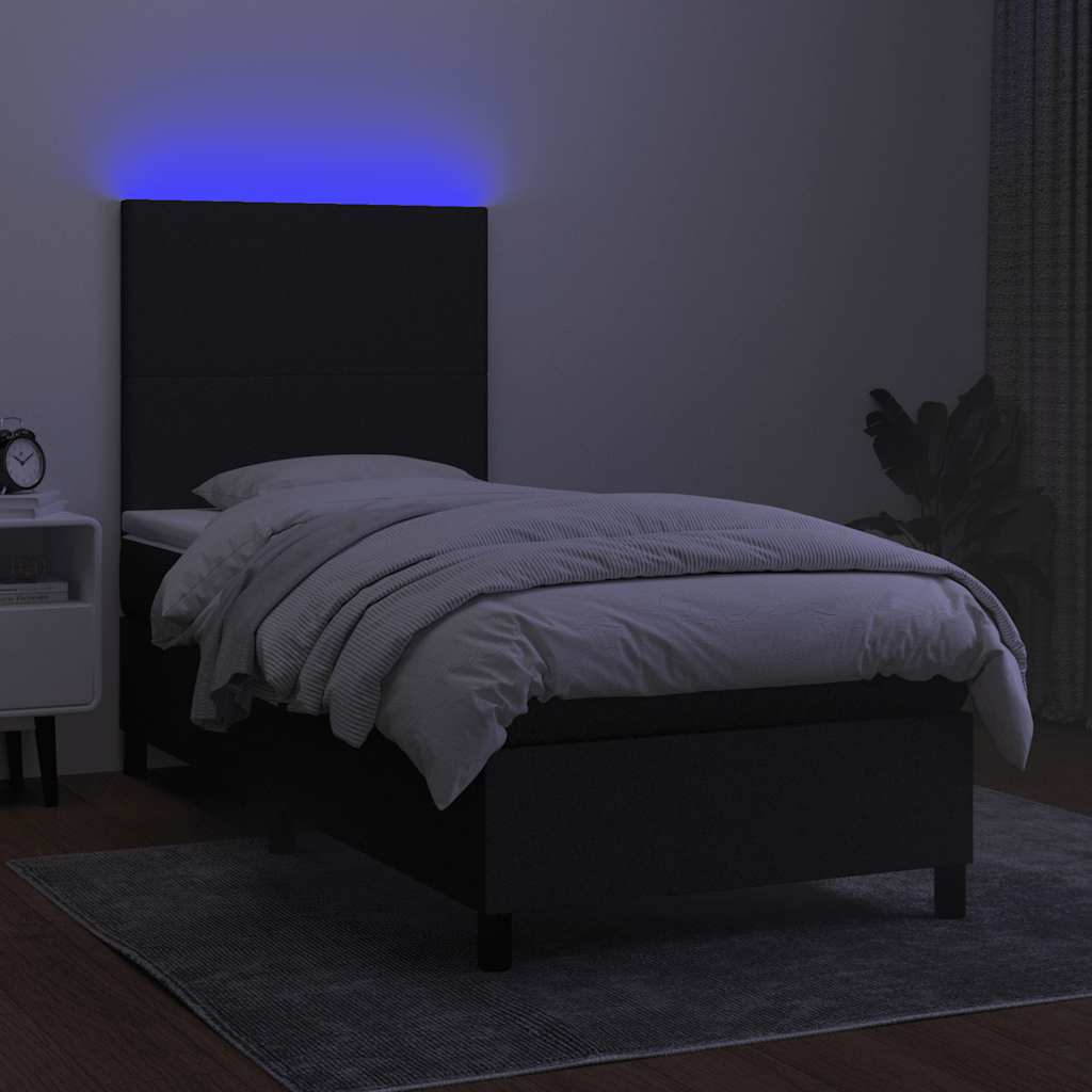 kontinentalseng med LED-lys 90x190 cm stof sort