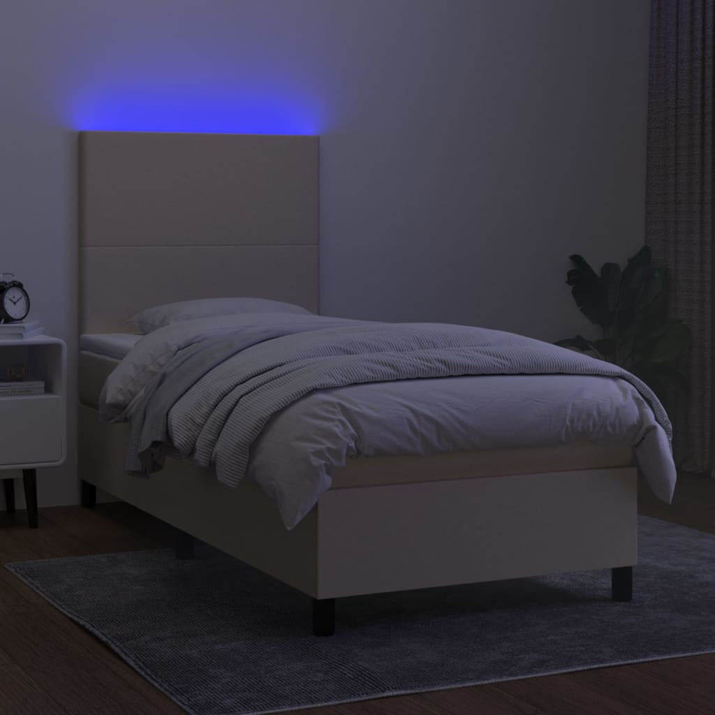 kontinentalseng med LED-lys 90x200 cm stof cremefarvet