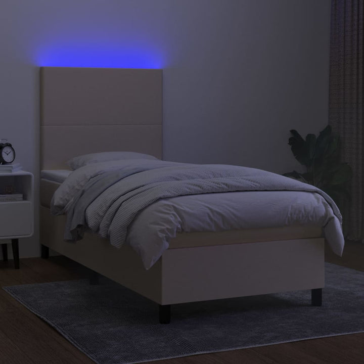 kontinentalseng med LED-lys 90x200 cm stof cremefarvet
