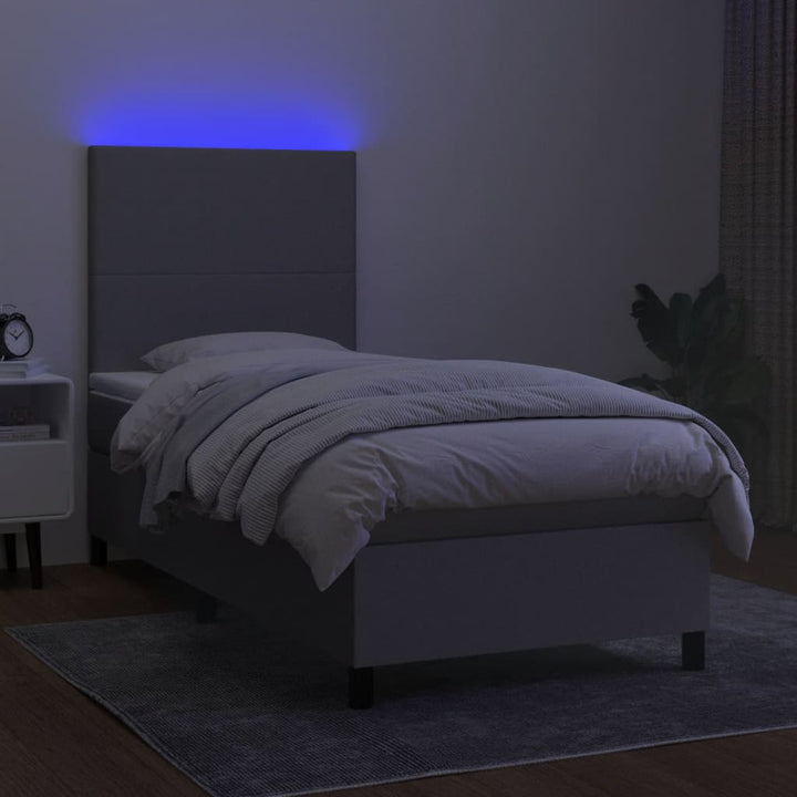 kontinentalseng med LED-lys 100x200 cm stof lysegrå
