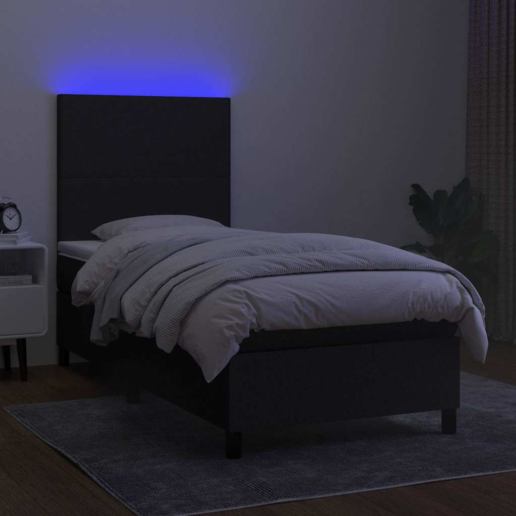 kontinentalseng med LED-lys 100x200 cm stof sort