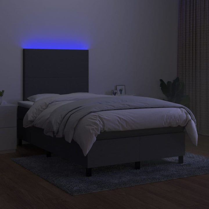 kontinentalseng med LED-lys 120x200 cm stof mørkegrå
