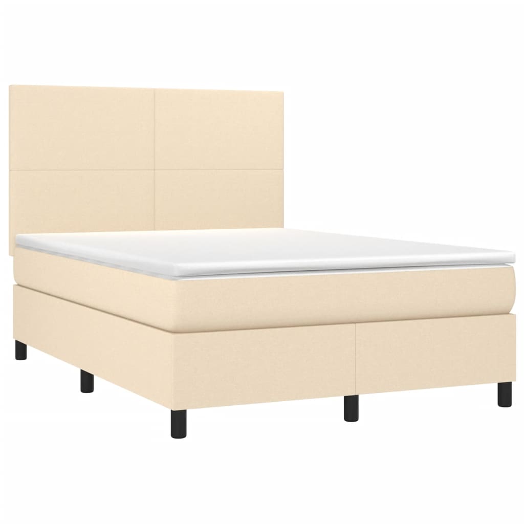 kontinentalseng med LED-lys 140x190 cm stof cremefarvet