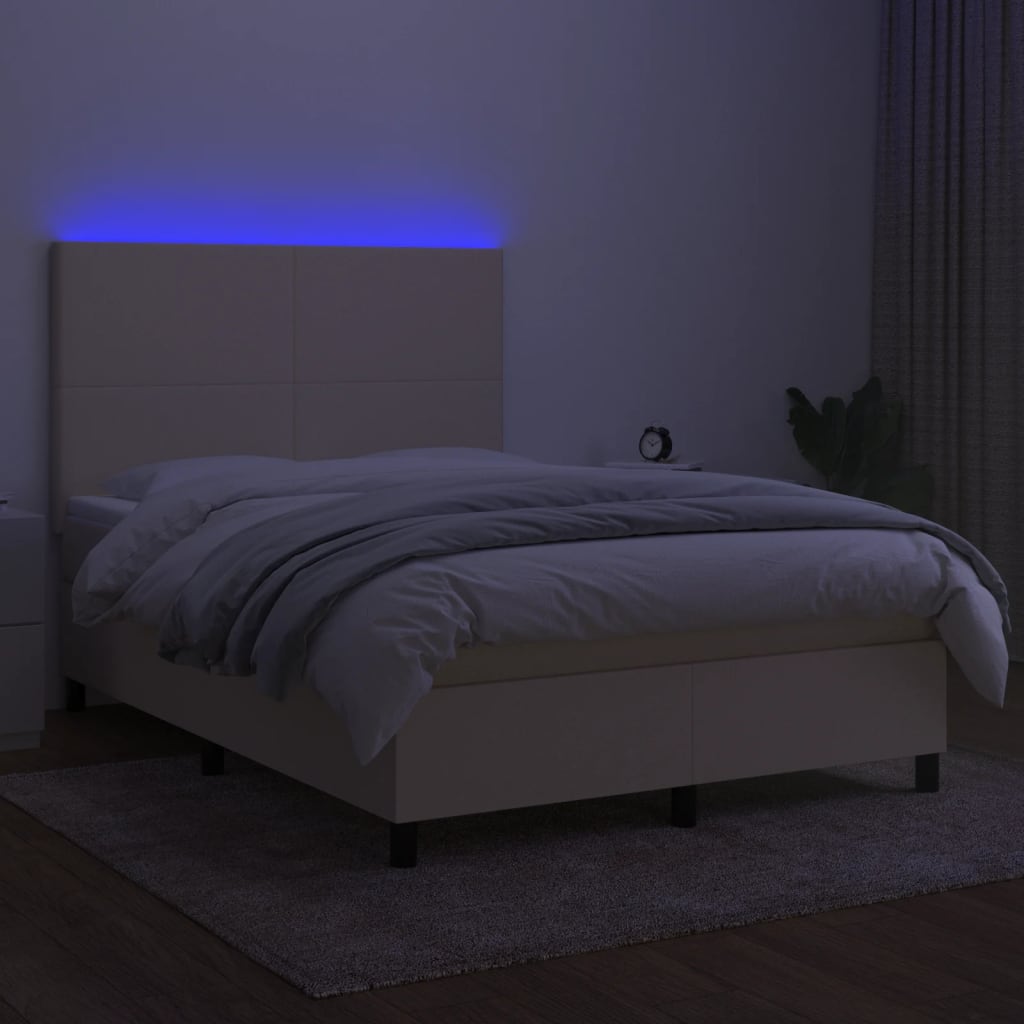 kontinentalseng med LED-lys 140x190 cm stof cremefarvet