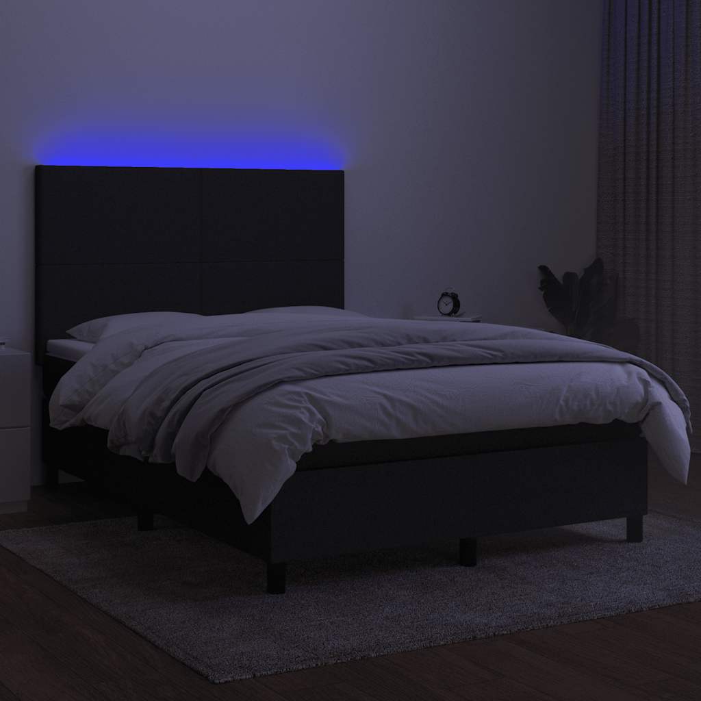 kontinentalseng med LED-lys 140x200 cm stof sort