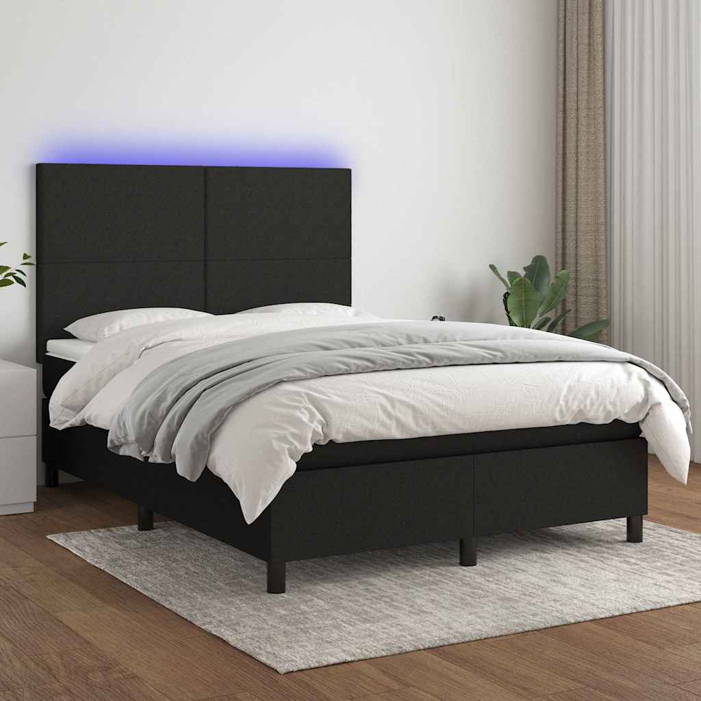 kontinentalseng med LED-lys 140x200 cm stof sort