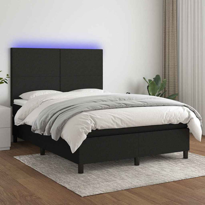 kontinentalseng med LED-lys 140x200 cm stof sort