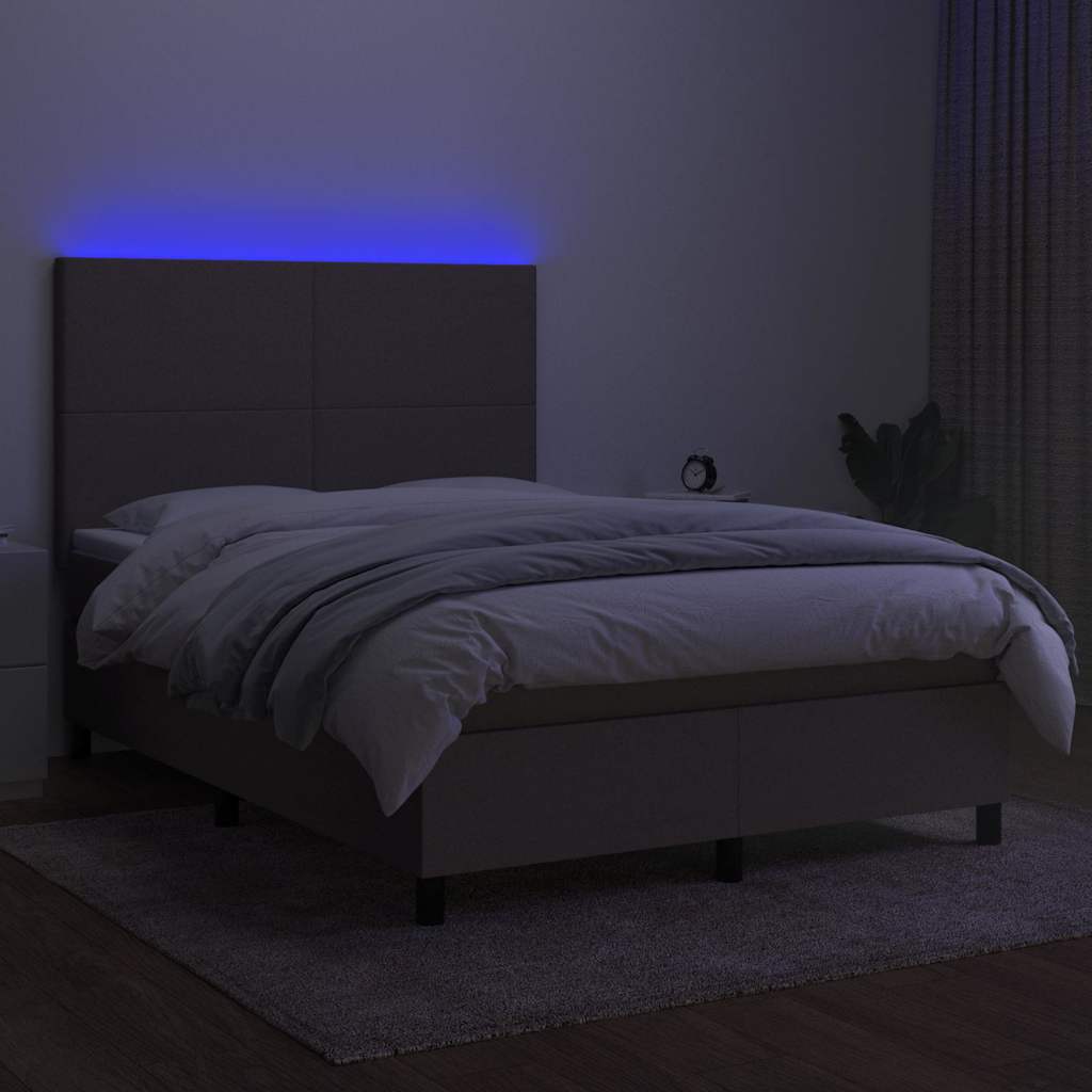kontinentalseng med LED-lys 140x200 cm stof gråbrun